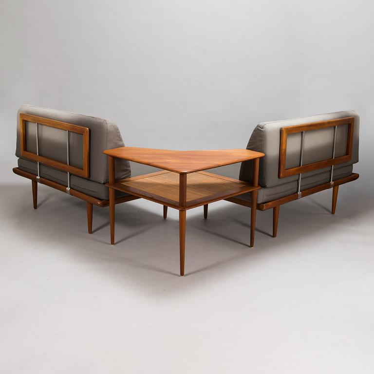 Peter Hvidt & Orla Mølgaard Nielsen, A three piece Danish 'Minerva' sofa suite with a table for France & Son, 1950s/1960.