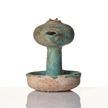 Oljelampa,  lergods med turkos glasyr, Sannolikt Keshan.