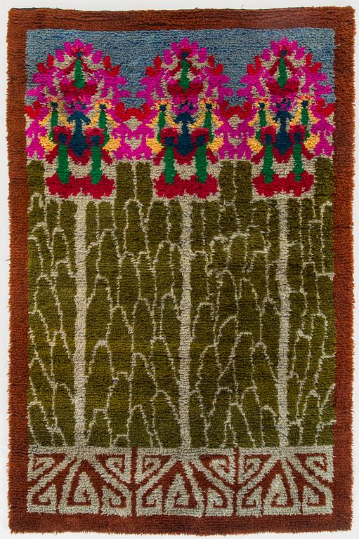 Maria Schwartsberg, ryijy,malli Suomen Käsityön Ystävät. Suunniteltu 1910. Noin 180 x 119 cm.