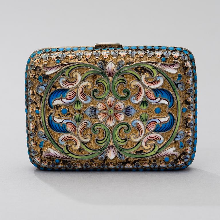 A SMALL BOX, silver and cloisonné enamel, Nikolai Zverev, Moscow ca 1900.