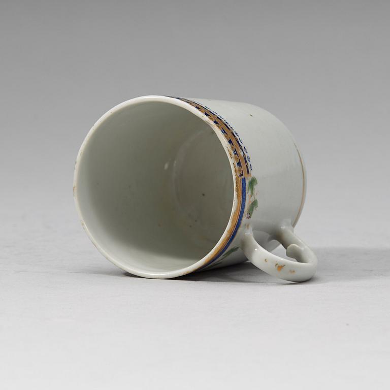 An Export 'sample pattern' cup with saucer, Qing dynasty, Qianlong (1736-95).