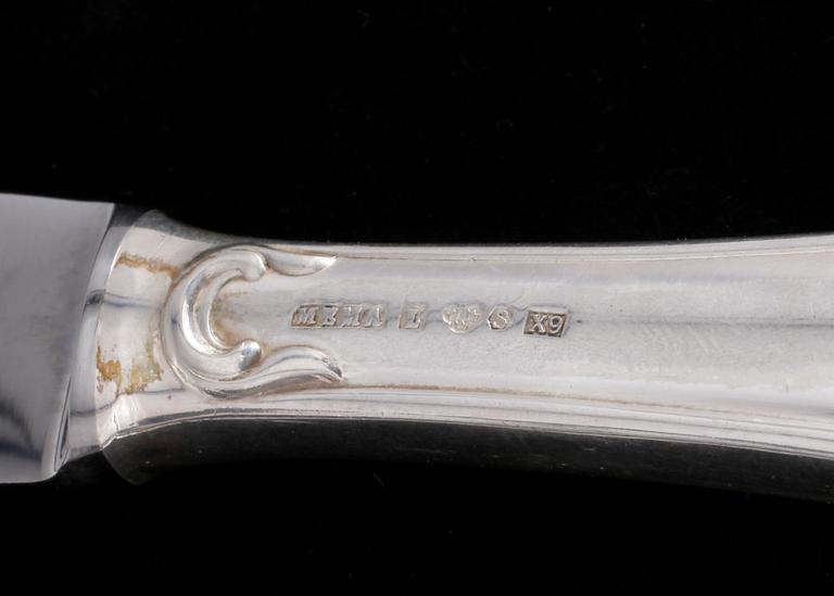 BESTICKSERVIS, 48 delar, silver, "Sachsisk", Mema, Lidköping, 1960-/1970-tal. Vikt exkl knivar med stålblad ca 1021 g.