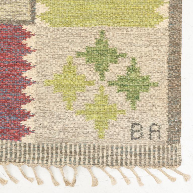 Bittan Bergh-Valberg, a flat weave carpet, signed BA, approx. 303 x 199 cm.