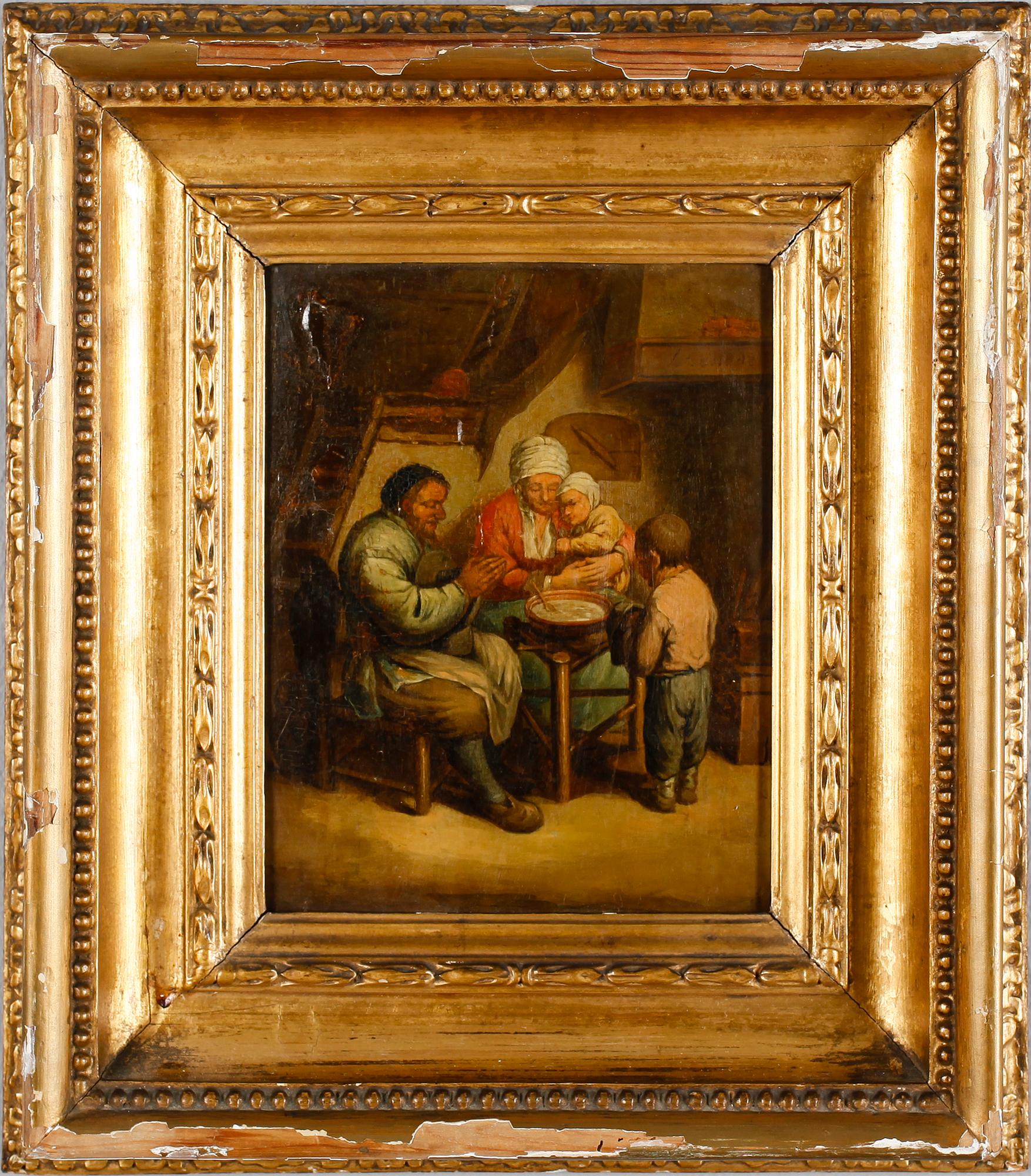 ADRIAEN VAN OSTADE, hans art, olja på pannå, 1800-tal.