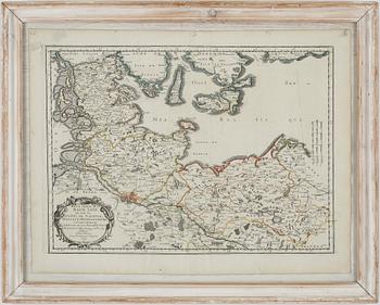 KARTA, Nicolas Sanson, kolorerad, 1600-talets andra hälft.