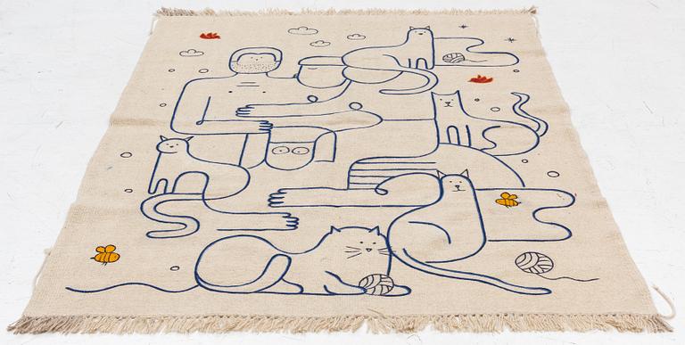 Matta, handbroderad Kelim, ca 197 x 149 cm.