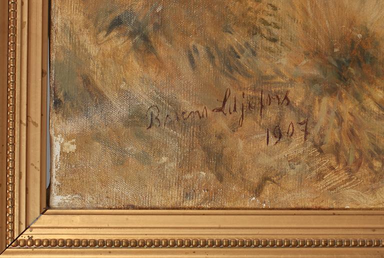 OKÄND KONSTNÄR, olja på duk, kopia av Bruno Liljefors,  signerad Erik Lindfors och daterad 1911.