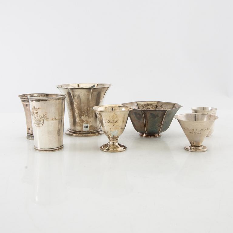 Cups/Bowls 6 pcs mostly CG Hallberg silver, first half of the 20th century.