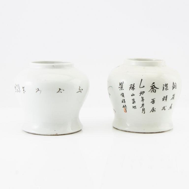 A set of two Chinese ladies and boys vases, 20th century.