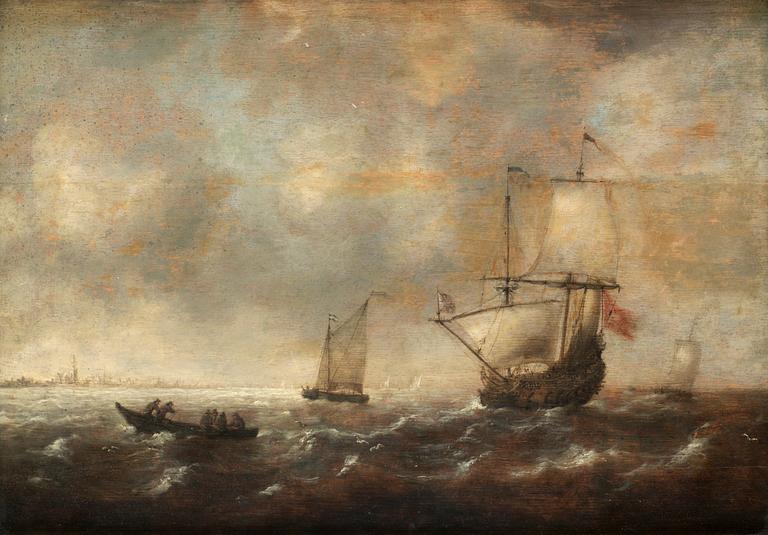 Jacob Adriaensz Bellevois Tillskriven, Kustbild med segelfartyg.