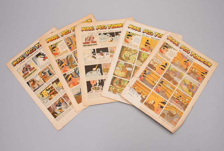 A set of five Musse Pigg comics from 1937 and 1938.