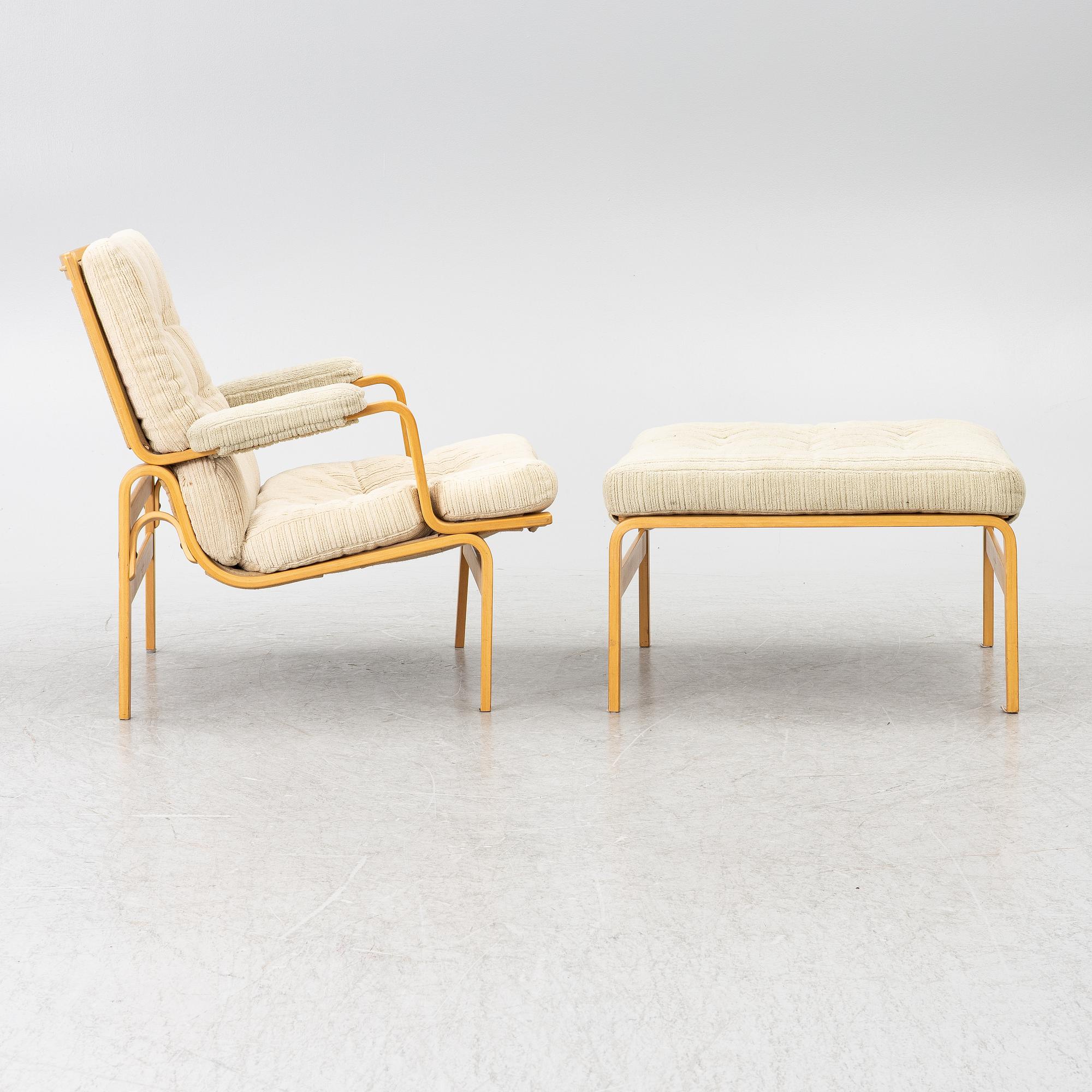 Bruno Mathsson, Armchair with footstool, “Ingrid”, Dux.