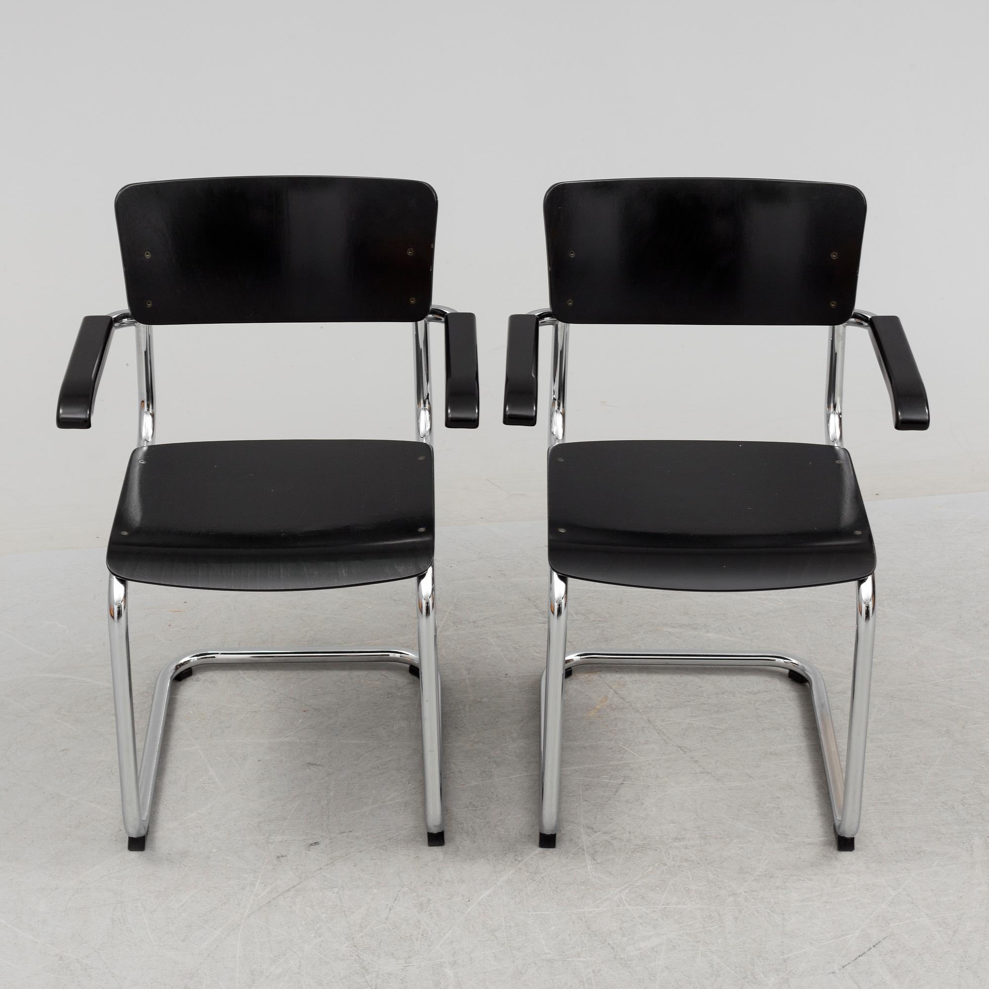 MART STAM, a pair of 'S 43 F' tubular steel armchairs from Thonet, circa 2000.