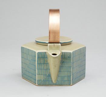 A Signe Persson Melin stoneware 'Six-sided' teapot, Rörstrand.