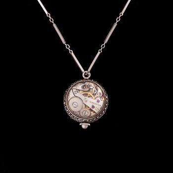 KAULAKELLO, naisten, Bucherer, hopeaketju. Sveitsi 1900-luvun alkupuoli.