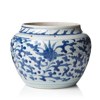 787. A blue and white pot, Qing dynasty, Kangxi (1662-1722).