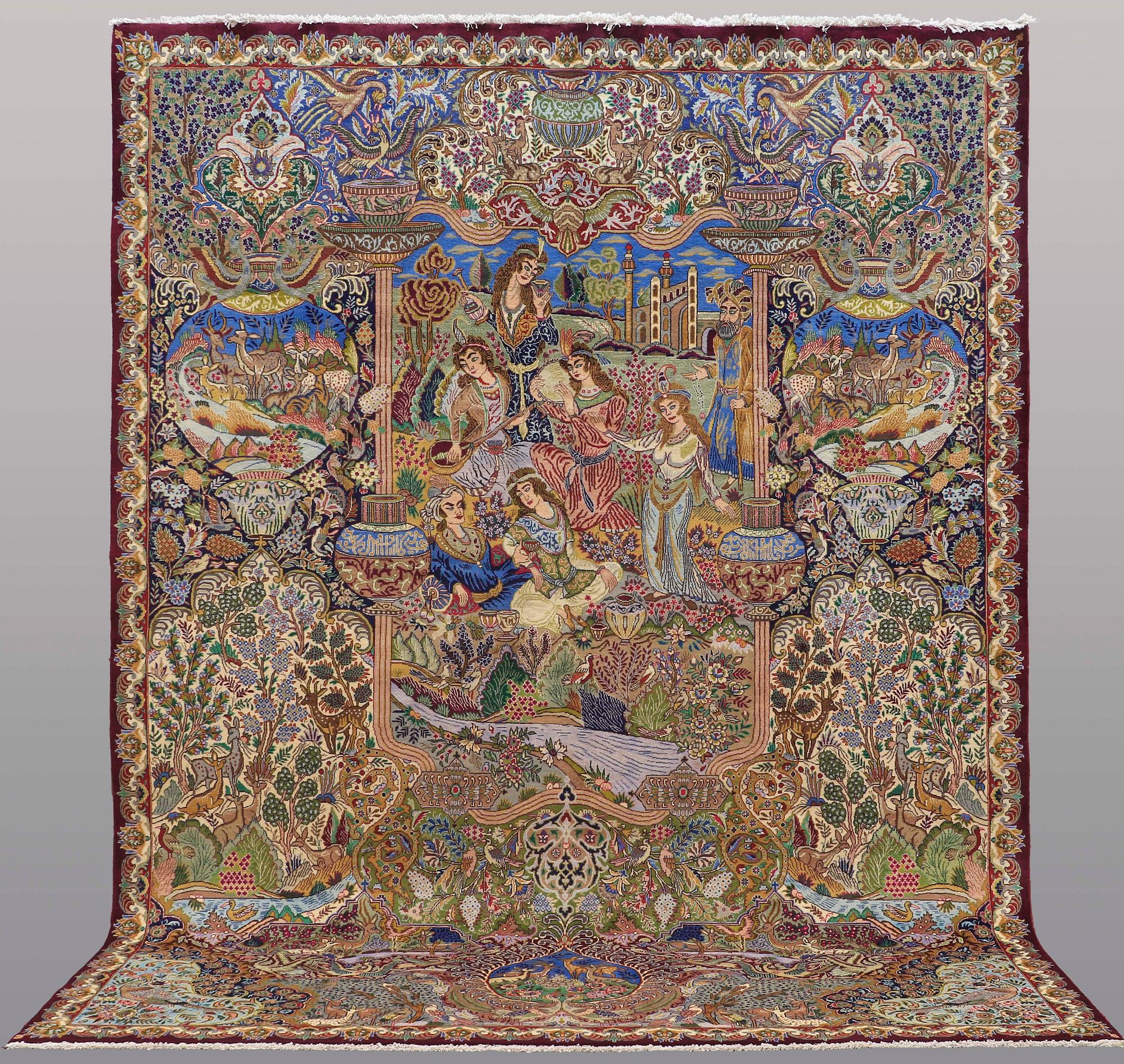 A CARPET, Figural Kashmar, ca 395 x 297 cm.