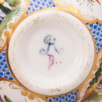 Three pairs of Dresden porcelain cups and saucers, 18th-19th Century.