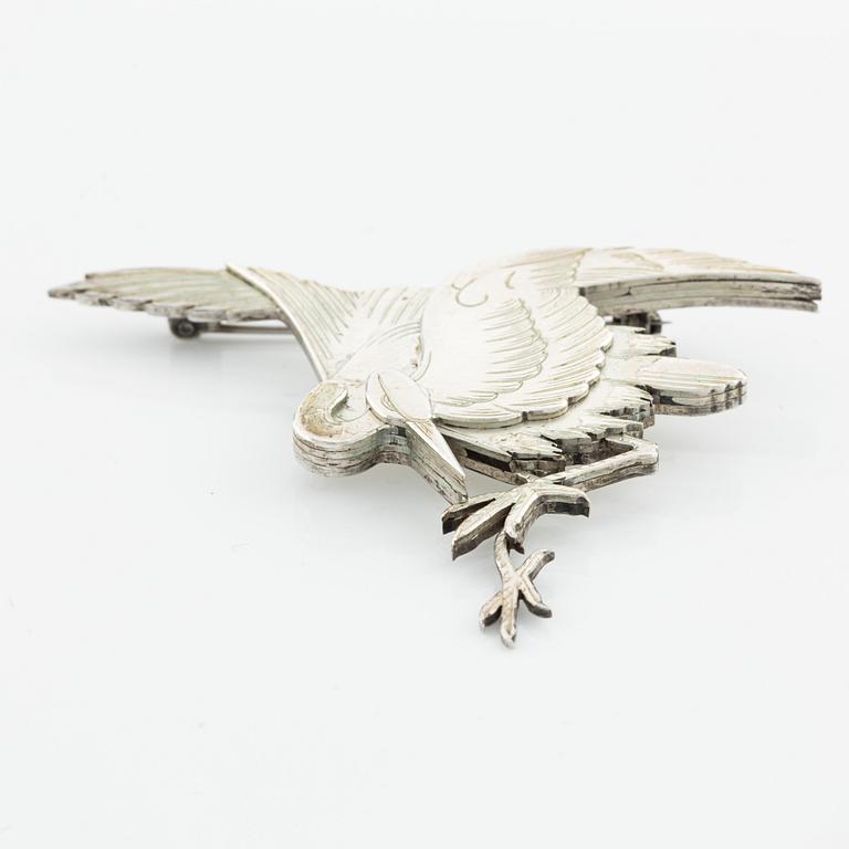 Wiwen Nilsson, a sterling silver brooch in the shape of a crane/great egret, Lund 1952.