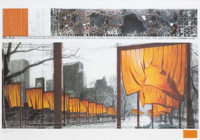Christo & Jeanne-Claude, colour offset with textile application. Signed Christo in pencil.