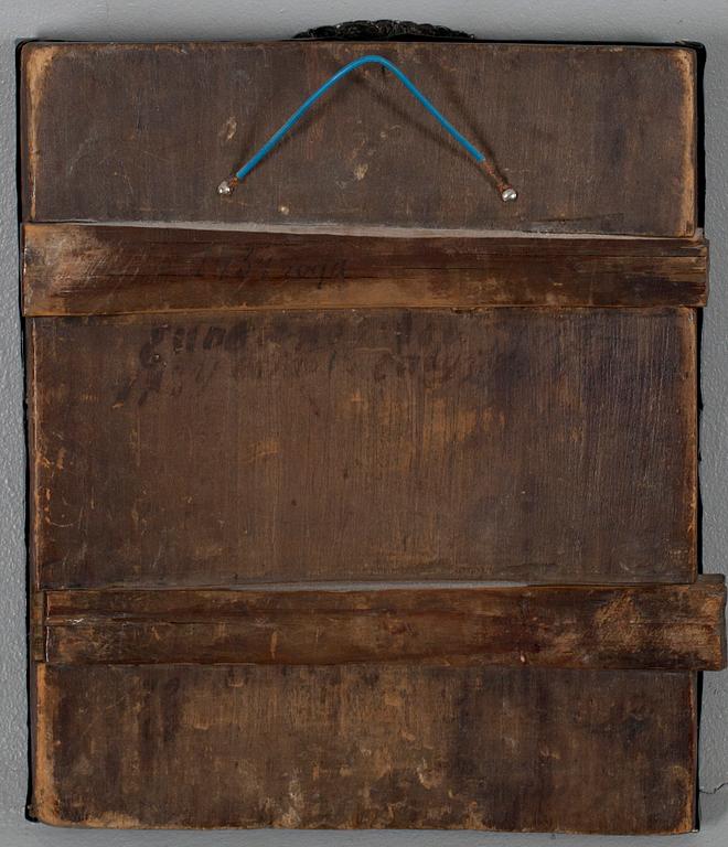 IKON, silveroklad, tempera på trä, mästarstämplar MF (kyrilliska) St Petersburg 1830, Ryssland.