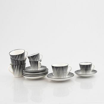 Eugen Trost, three creamware coffee cups with saucers and four tea cups with saucers, "Zebra", Upsala-Ekeby, Sweden.