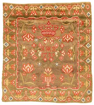 A Finish knotted pile bed cover ca 181,5 x 160 cm, dated 1789.