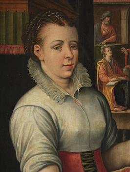 Joachim Beuckelaer, circle of/follower of, Kitchen scene with Jesus in the house of Martha and Mary in the background.