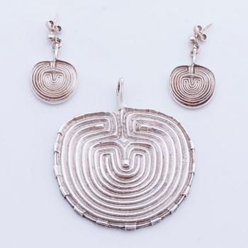 Pendant and earrings, silver, Ibe Dahlquist.