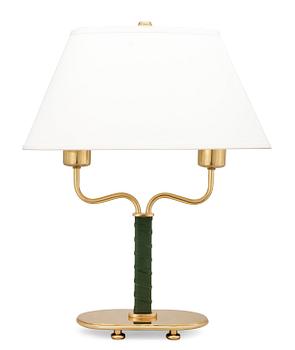 543. A Josef Frank brass and green leather table lamp, Svenskt Tenn, model 2388.