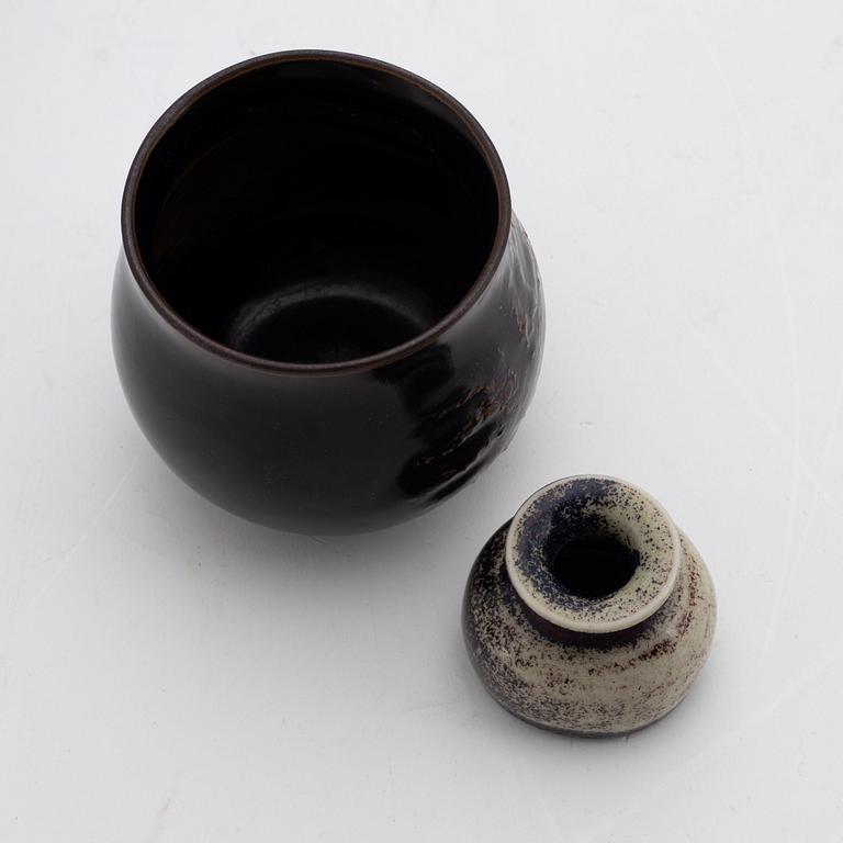 Stig Lindberg and Berndt Friberg, two stoneware vases and a bowl, Gustavsbergs Studio.