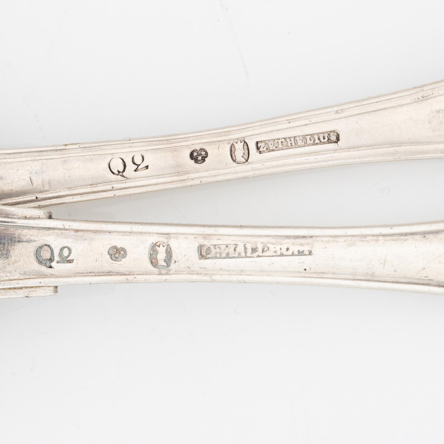 Ten silver spoons, Sweden, second half of the 18th century.