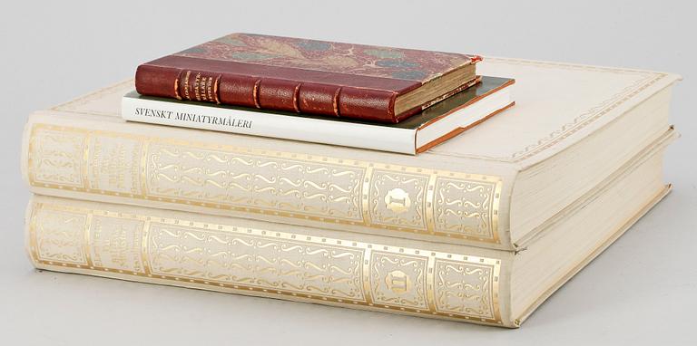 BÖCKER, 4 delar, bl a "Die Bildnis-Miniatur in Skandinavien" volym I & II, Ernst Lemberg, Belin 1912.