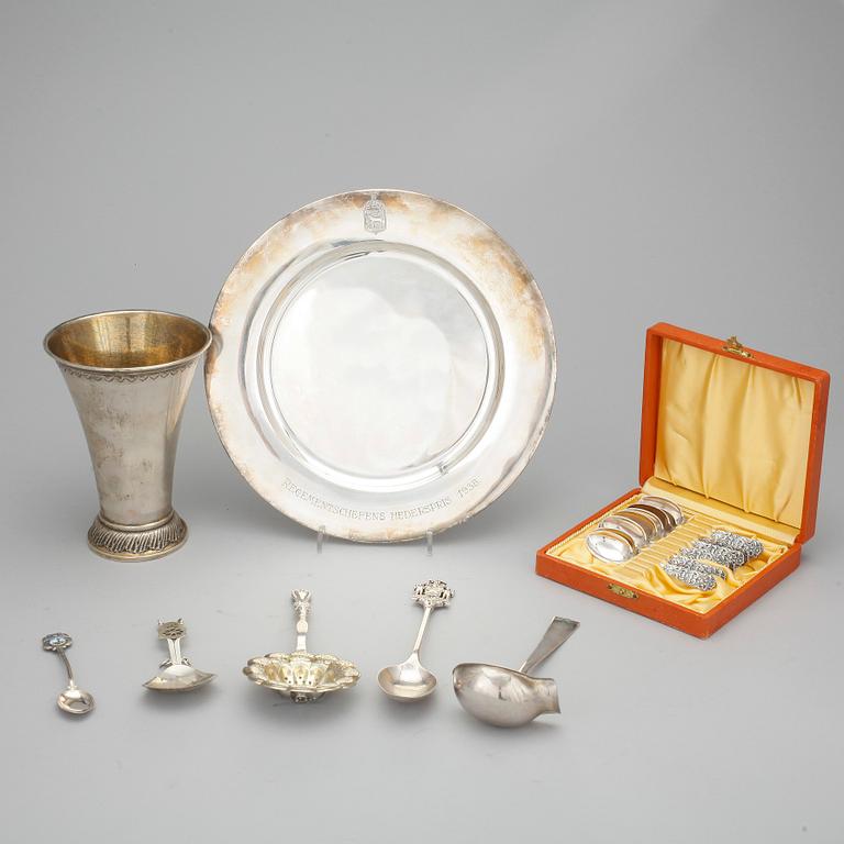 PARTI SILVER, 16 delar, bland annat Birmingham, England, 1917, vikt ca 607 gram.