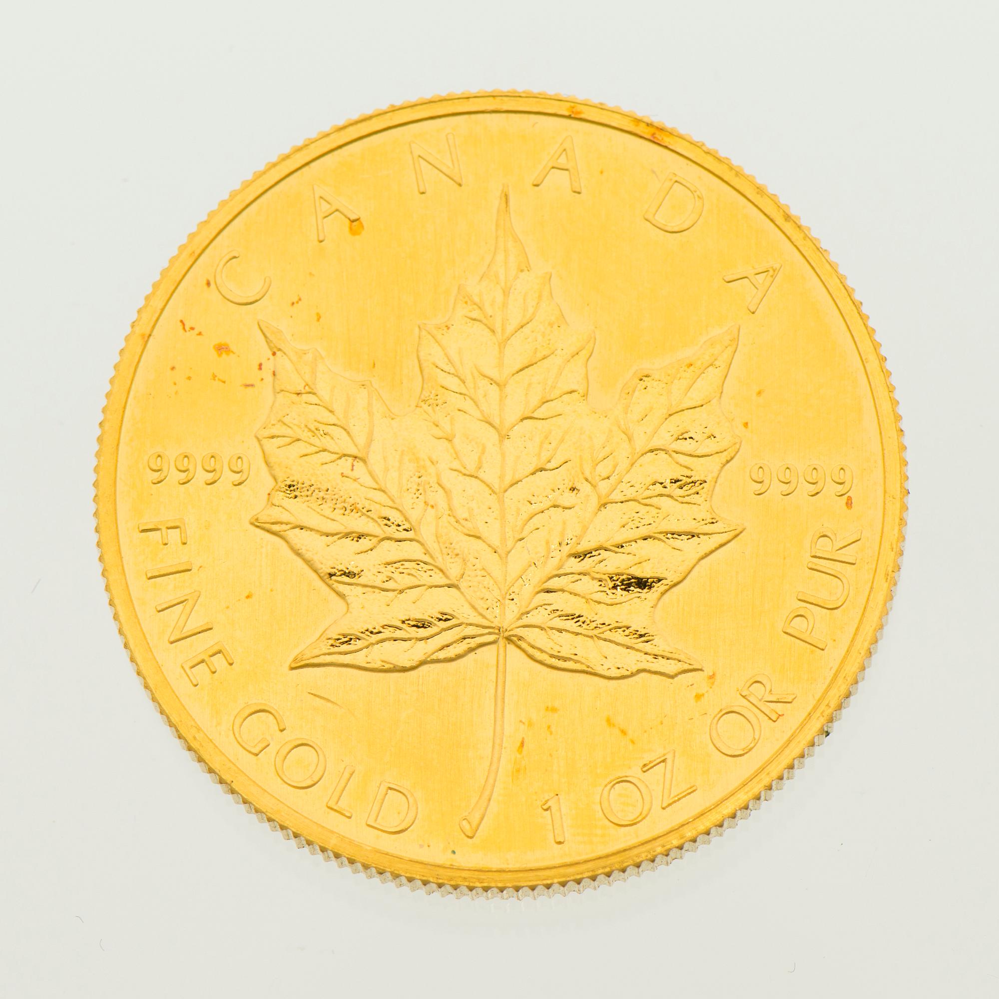 A GOLD COIN, 999 gold, 50 dollars, Elizabeth II, Canada, 1990.