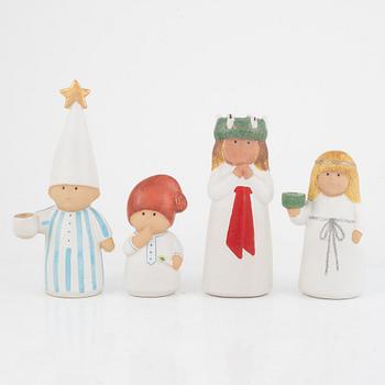 Lisa Larson, 4 pcs, Lucia procession, candleholders/figurines, signed, Gustavsberg.