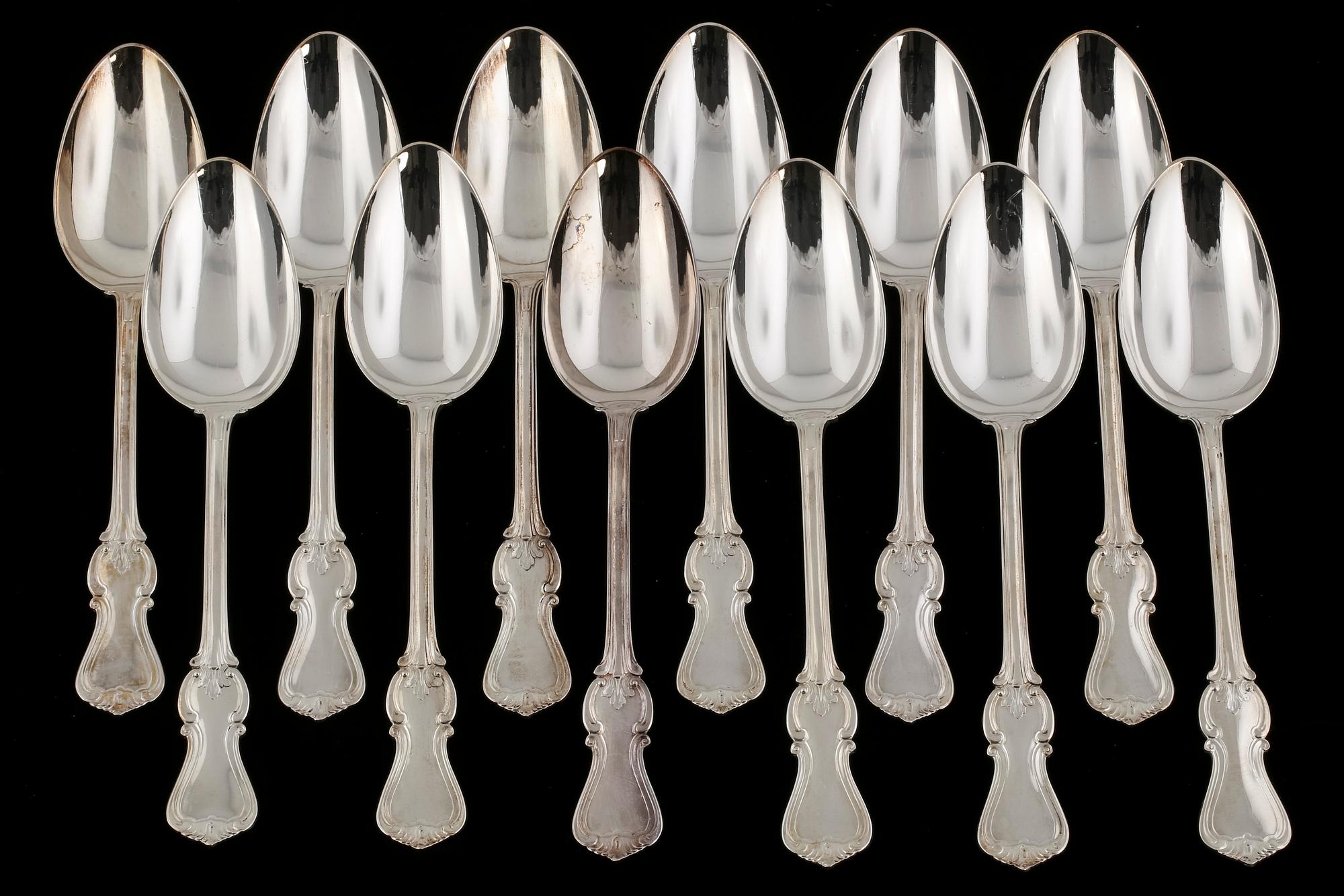 BESTICKUPPSÄTTNING, 104 delar, silver, "Olga", GAB, total vikt ca 5000g.