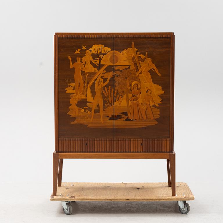 Erik Matsson, a Swedish modern marquetry cupboard, 'The season', HC Möbler AB Harry Carlsson, 1942.
