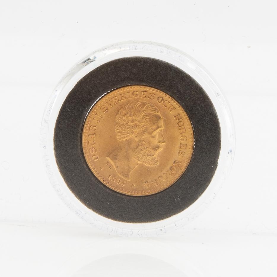 Guldmynt Sverige, Oscar II 10 kr, 1894, felpräglat.