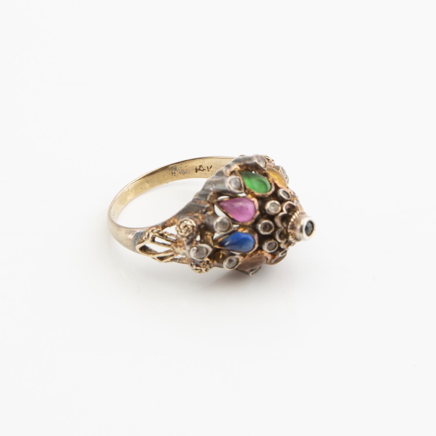 Ring, 14K gold with various coloured gemstones.