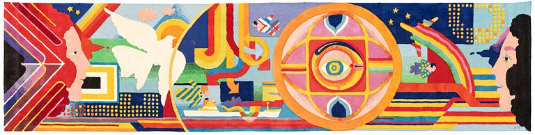 A carpet, 'Océjan', tufted (in relief), Kasthall, Sweden, c. 700 x 170 cm, signed 'JM 83'.