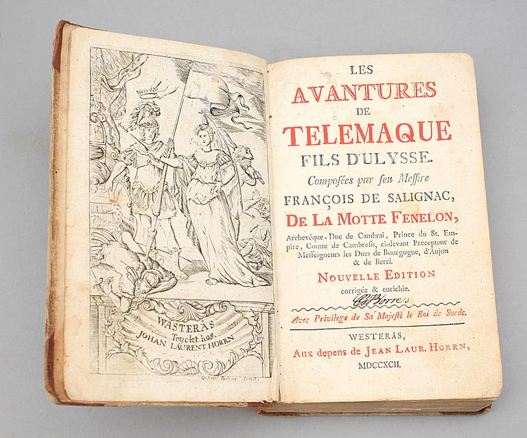 BÖCKER, 4 st, bla "Les Avantures de Telemaque fils D´Ulysse..." av de Salignac och Fenelon, Paris 1735.