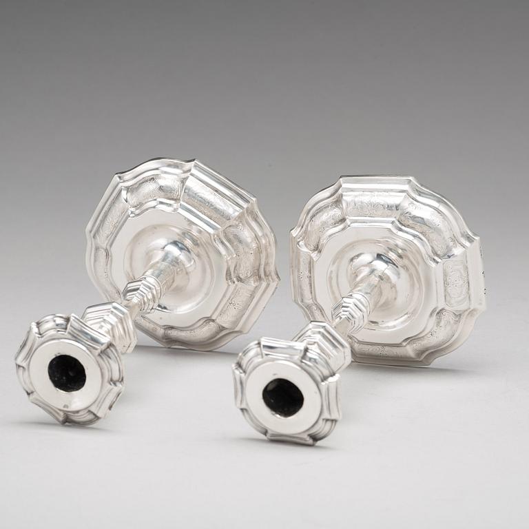 A pair of Swedish 18th century silver candlesticks, mark of Lucas von der Hagen, Stockholm 1728.