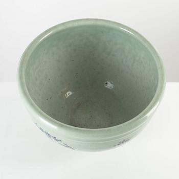 A celadon ground blue and white flower pot, 20th century.