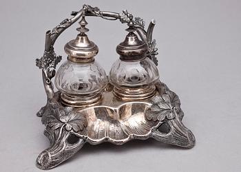 BLÄCKSTÄLL, silver, rokokostil, Samuel (Sam.) Pettersson 1859-1898(1965) Linköping. Tot vikt (exkl glas) ca 217g.