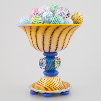 Jonas Rooth, a glass sculpture in the shape of a bowl with glass balls, executed in his studio, Kivik.