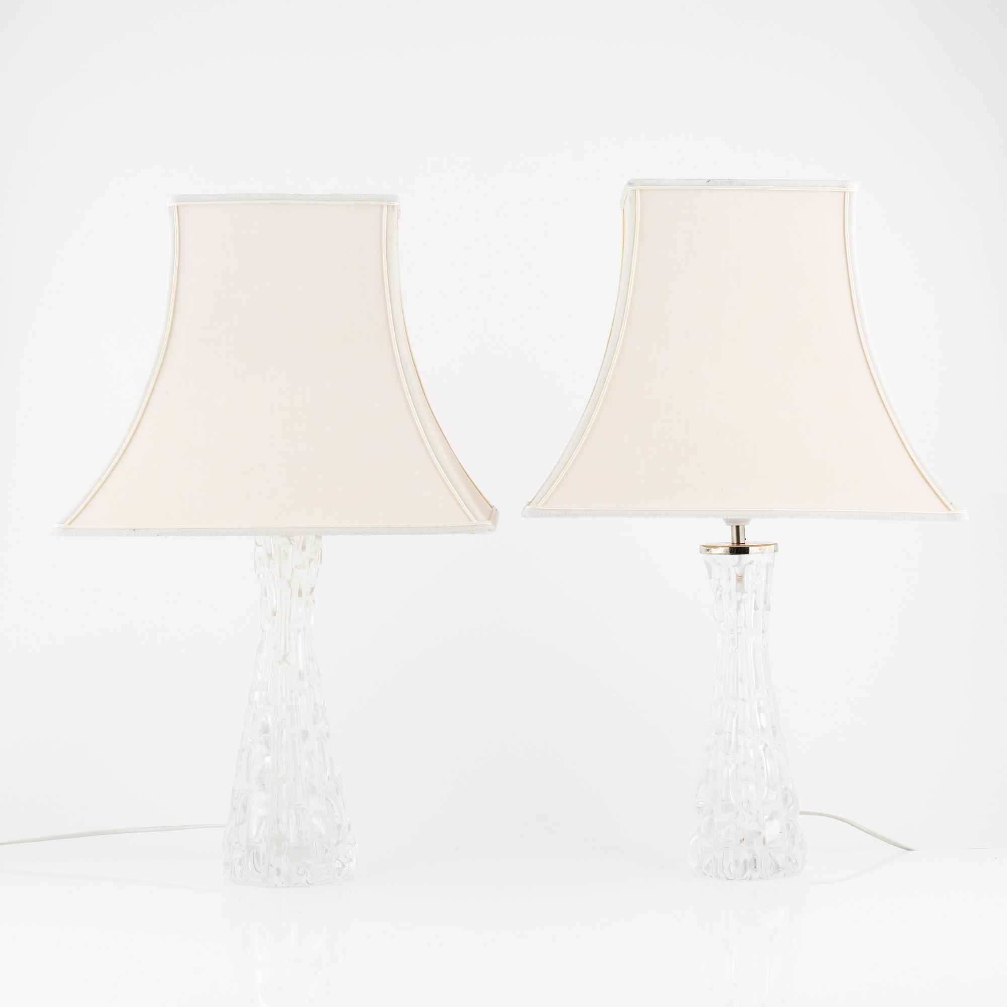 Carl Fagerlund, two glass table lights, Orrefors.