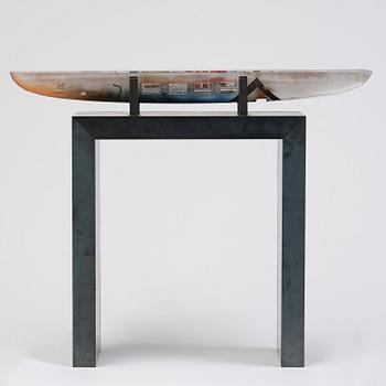 Bertil Vallien, a unique sand cast glass sculpture of a boat, Kosta Boda, Sweden.