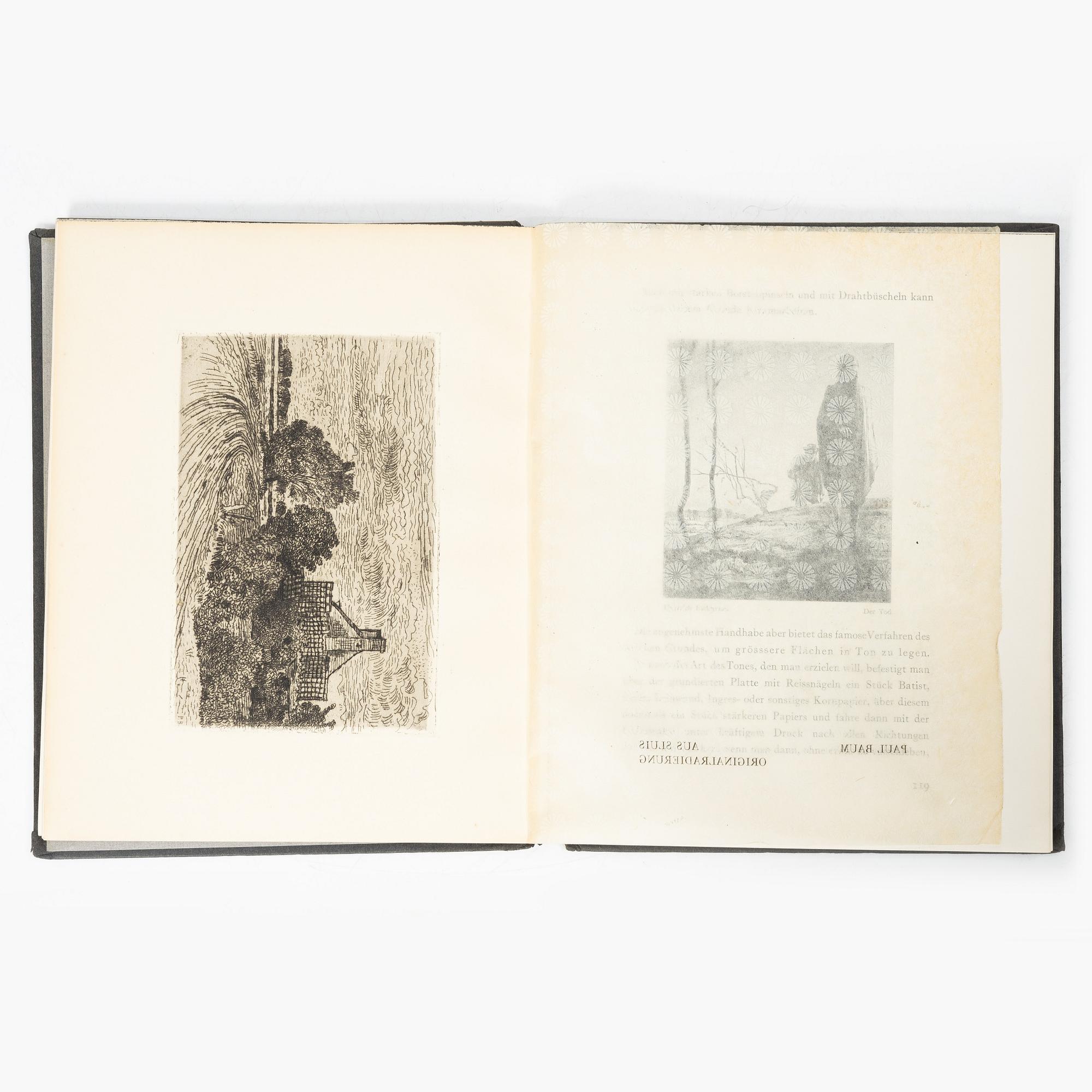 Hermann Struck, "Die Künst des Radieren's" bok med fem originaletsningar av bl a Edvard Munch och Max Liebermann.