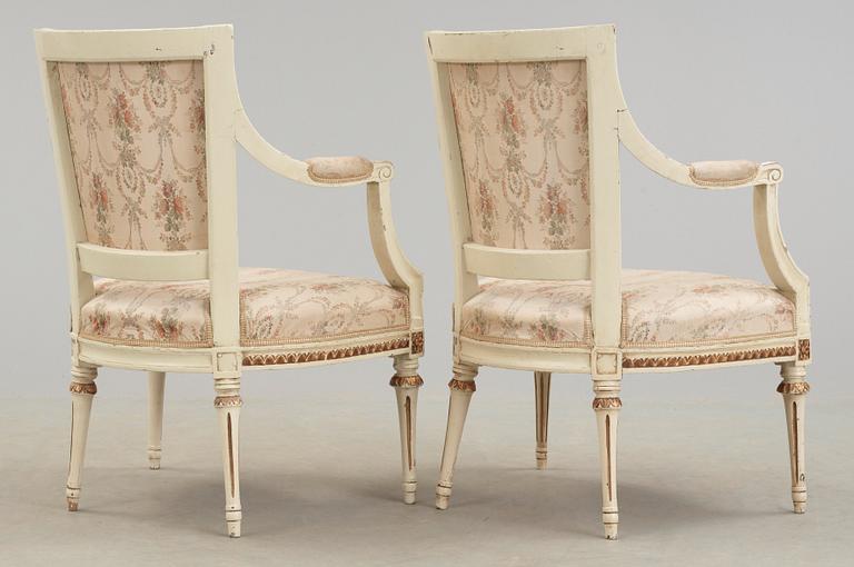 A pair of Gustavian armchairs by J. E. Höglander, master 1777.